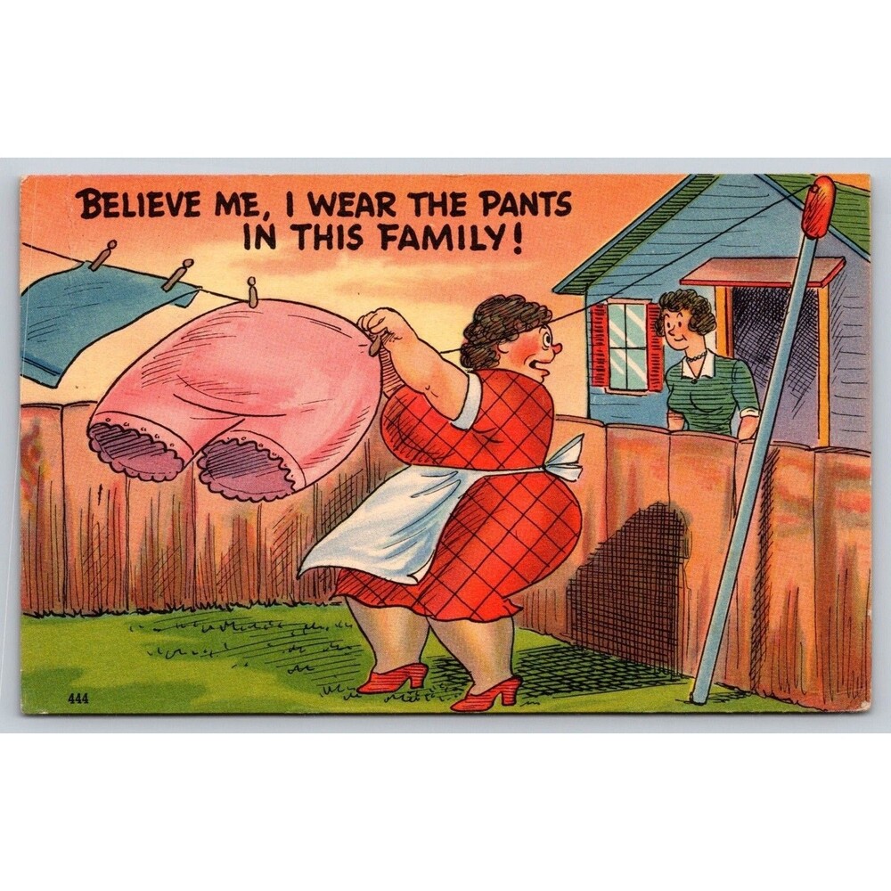 Vintage Comic Linen Postcard 1945 "I Wear The Pants In This Family" Tichnor 444
